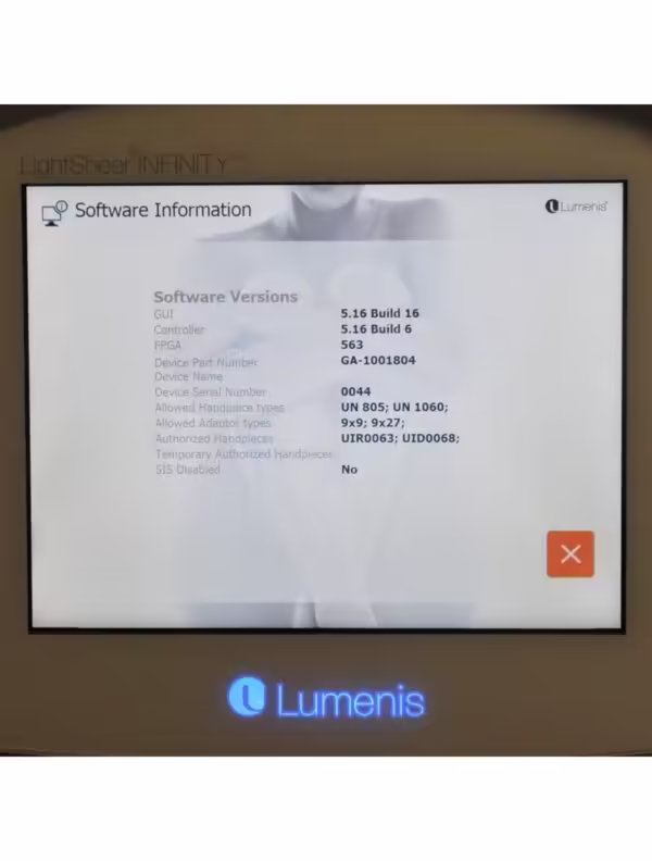 2016 Lumenis LightSheer Infinity 810nm HR Diode Laser Hair Removal System