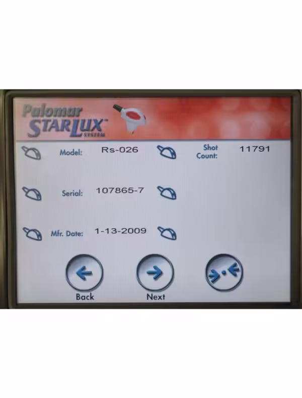 2009 Palomar StarLux System LuxRs 300 500 Lux System Rs IPL Handpiece Cynosure