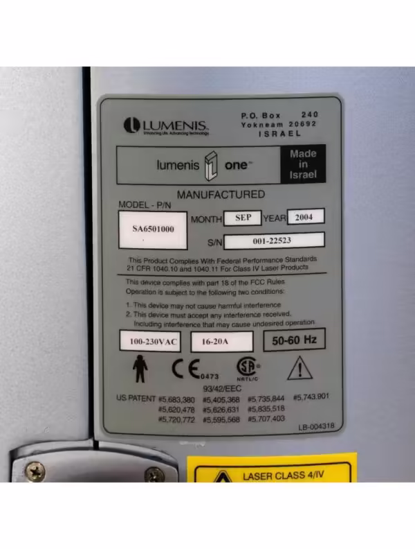 2004 Lumenis Lume One 1 IPL Laser SA6501000 Universal Handpiece Lume1 LumeOne